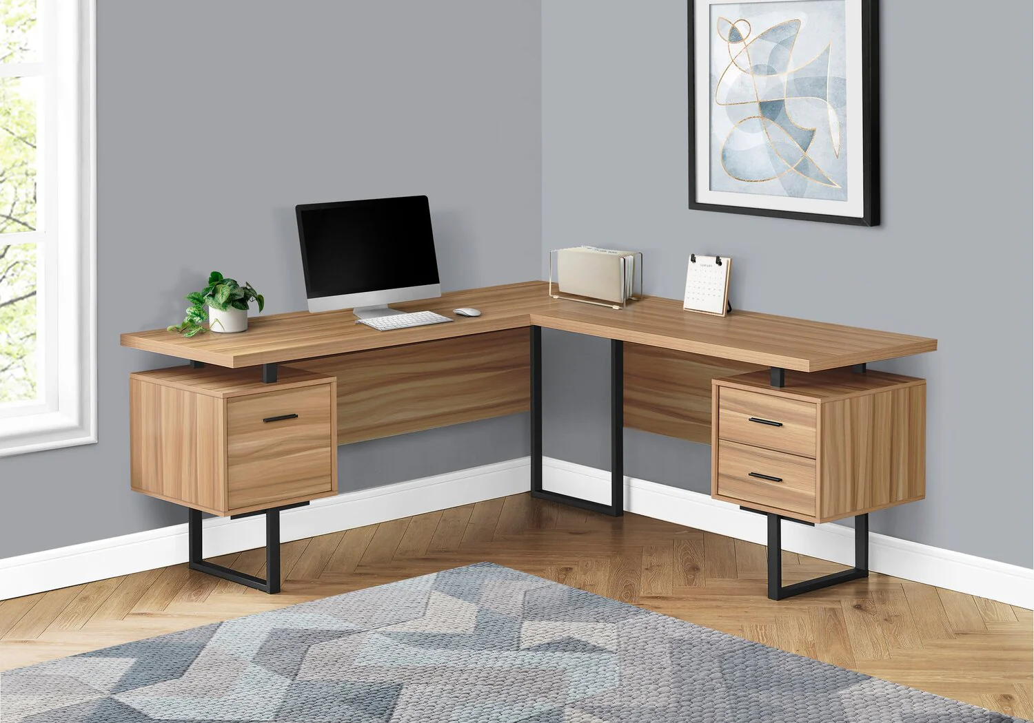 Segundo Reversible L-Shaped Corner Desk - Light Brown - Image 9