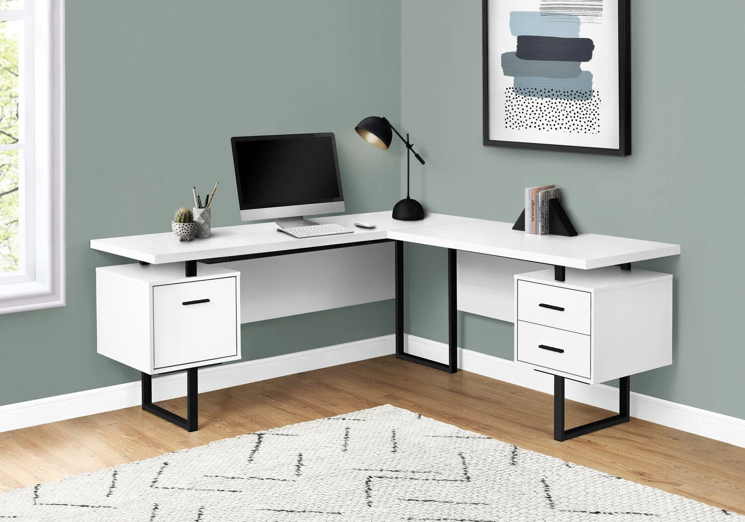 Segundo Reversible L-Shaped Corner Desk - White/Black - Image 3