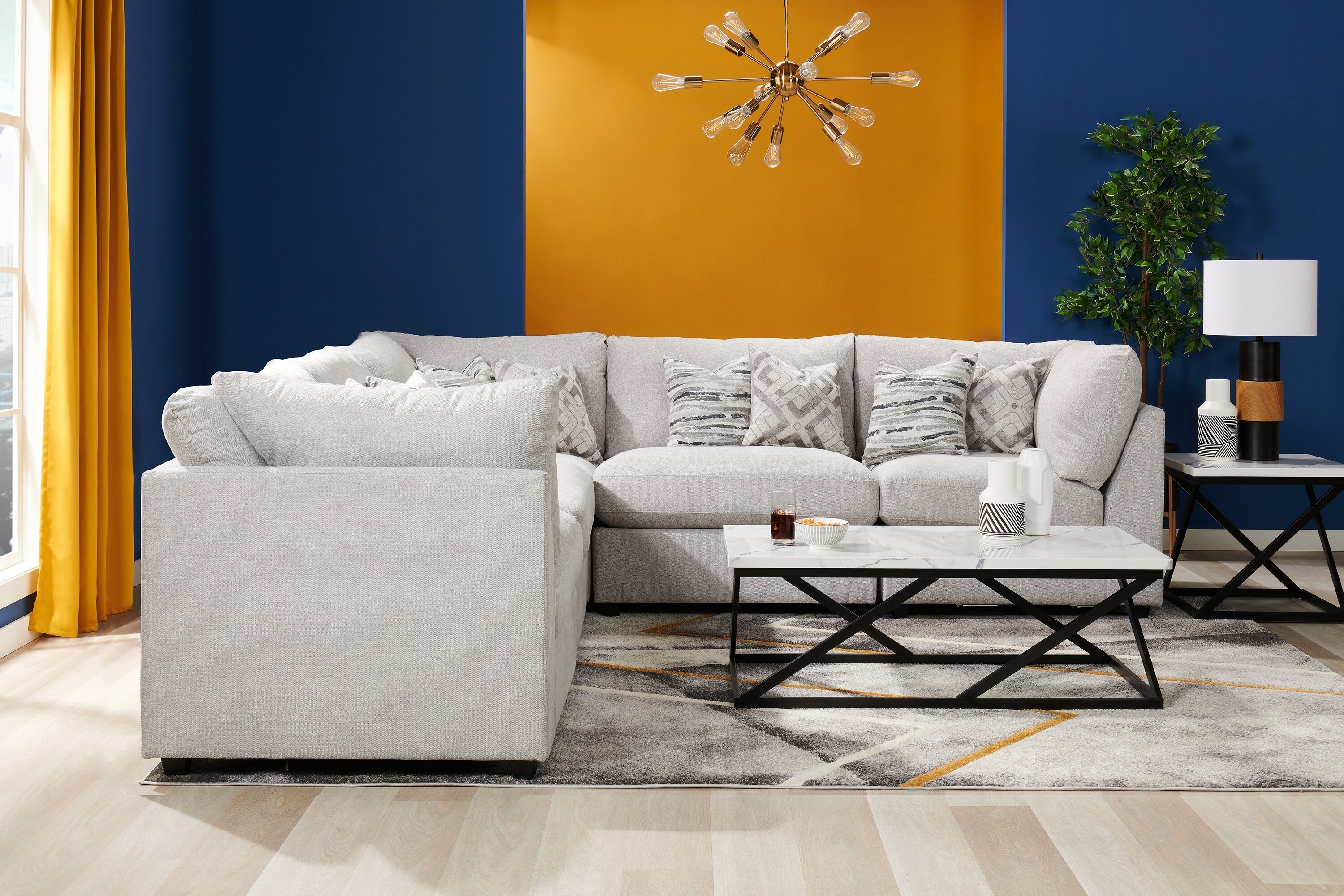 Skye Linen-Look Fabric 5-Piece Modular Sectional with 3 Corner Chairs - Light Grey - Image 12