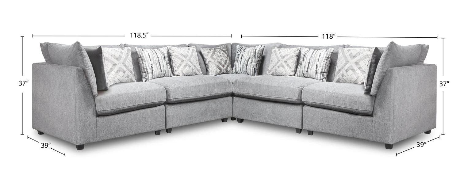 Skye Linen-Look Fabric 5-Piece Modular Sectional with 3 Corner Chairs - Light Grey - Image 17