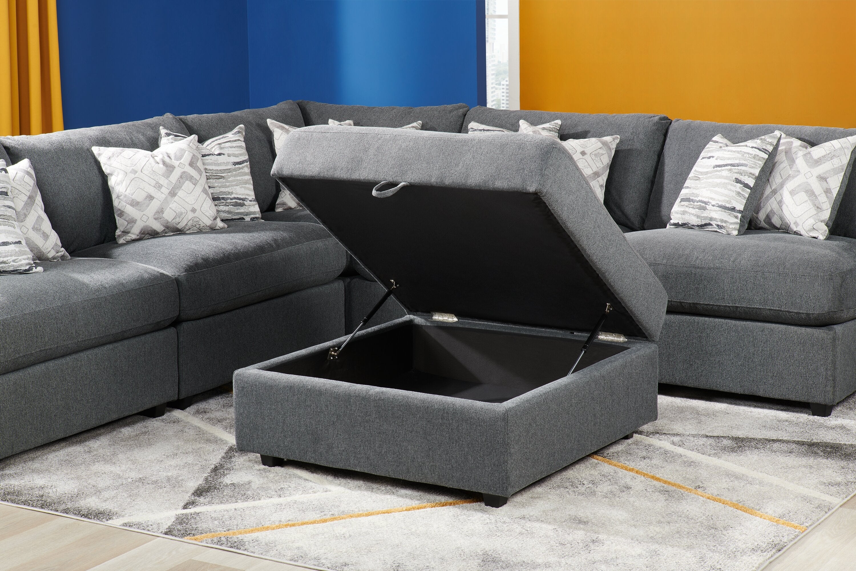 Skye Linen-Look Fabric Ottoman - Charcoal - Image 10