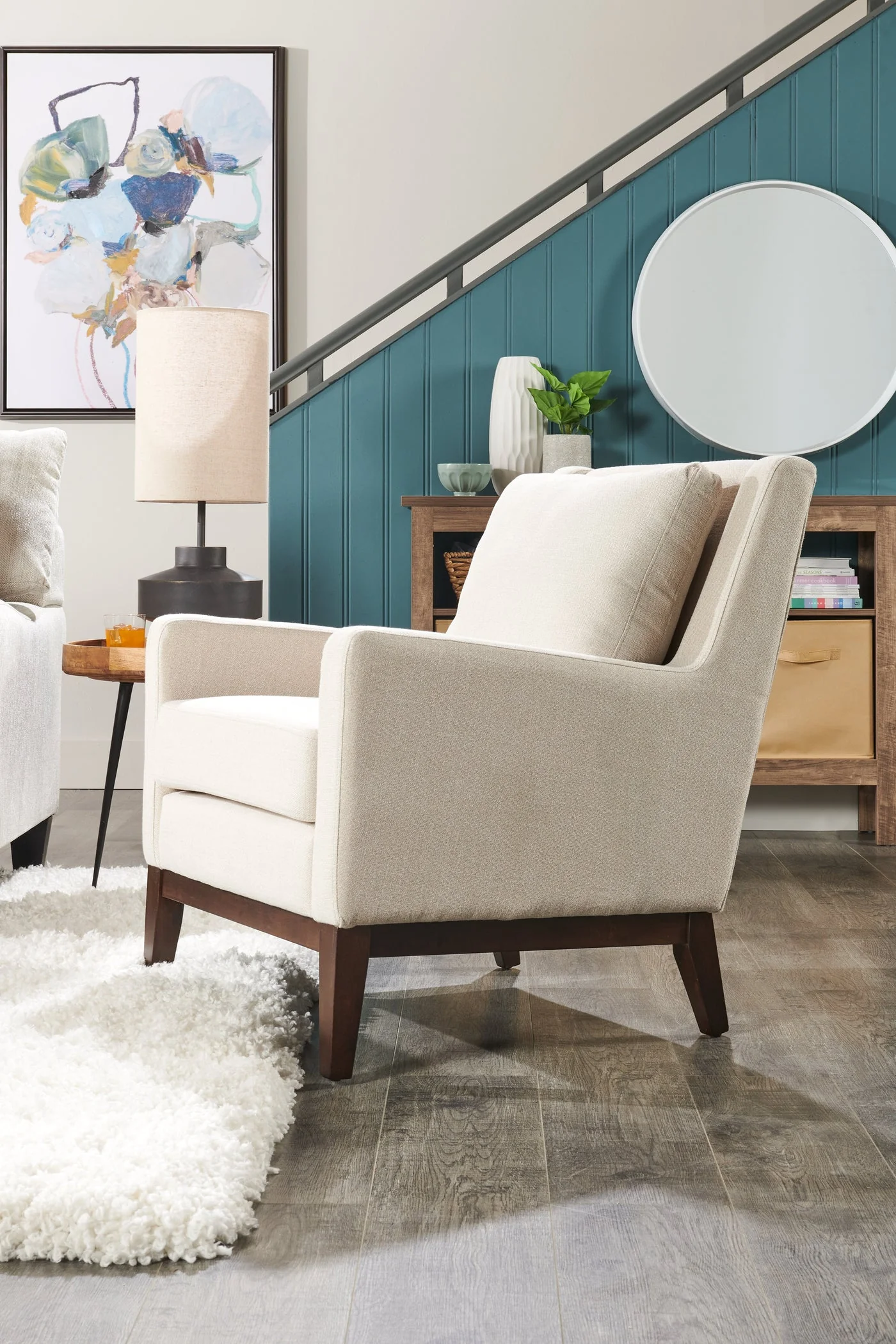 Soa Linen-Look Fabric Accent Chair - Beige - Image 8