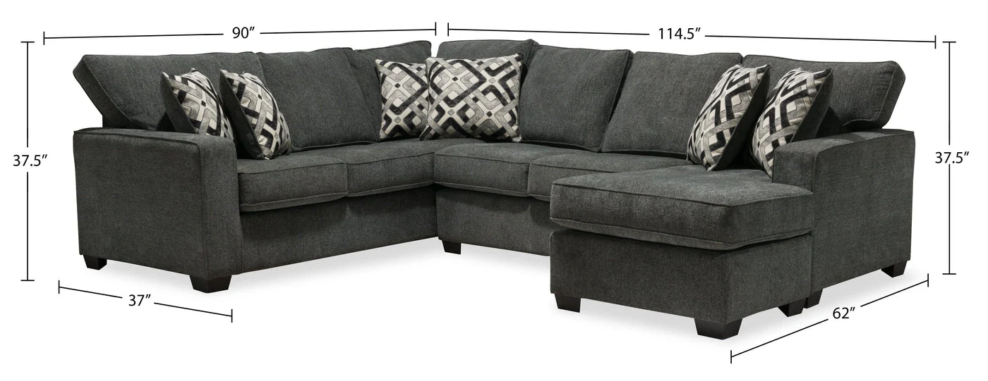 Stratford 2-Piece Brushed Linen-Look Fabric Left-Facing Sectional - Charcoal - Image 14