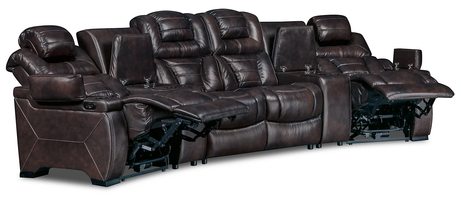 Strathmeyer 5-Piece Genuine Leather Curved Power Reclining Sectional - Brown - Image 2