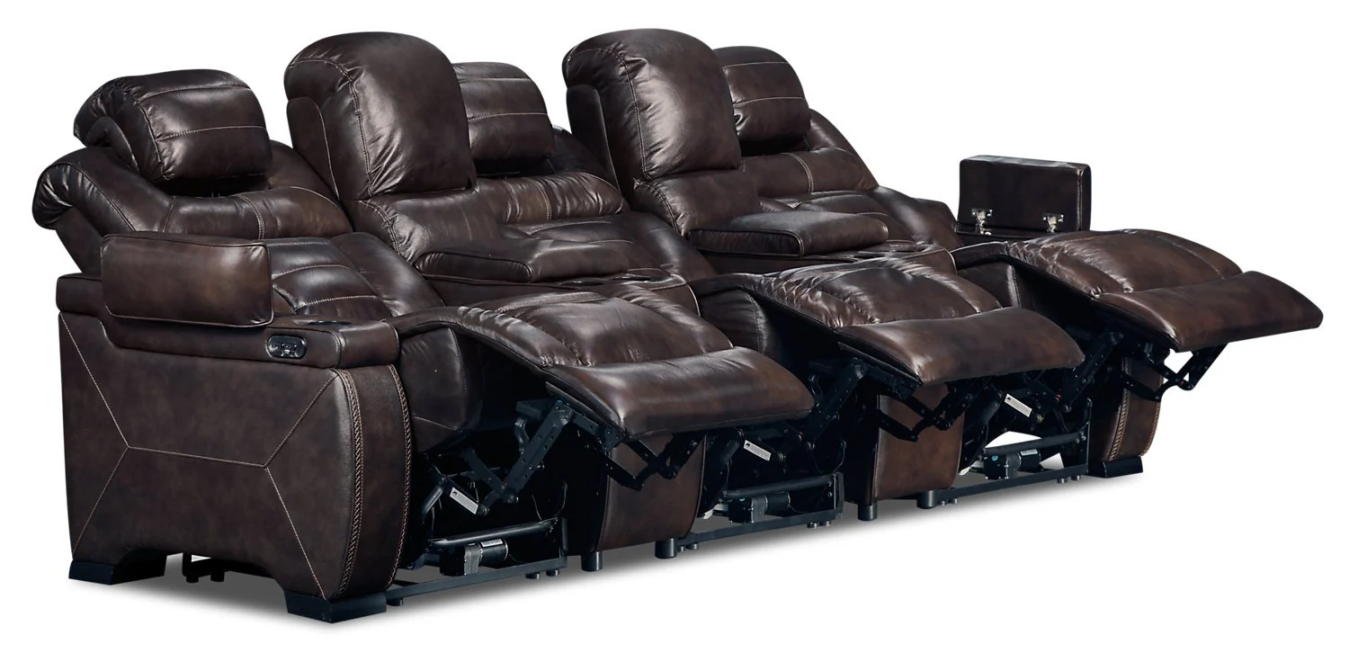 Strathmeyer 5-Piece Genuine Leather Home Theatre Power Reclining Sectional - Brown - Image 2