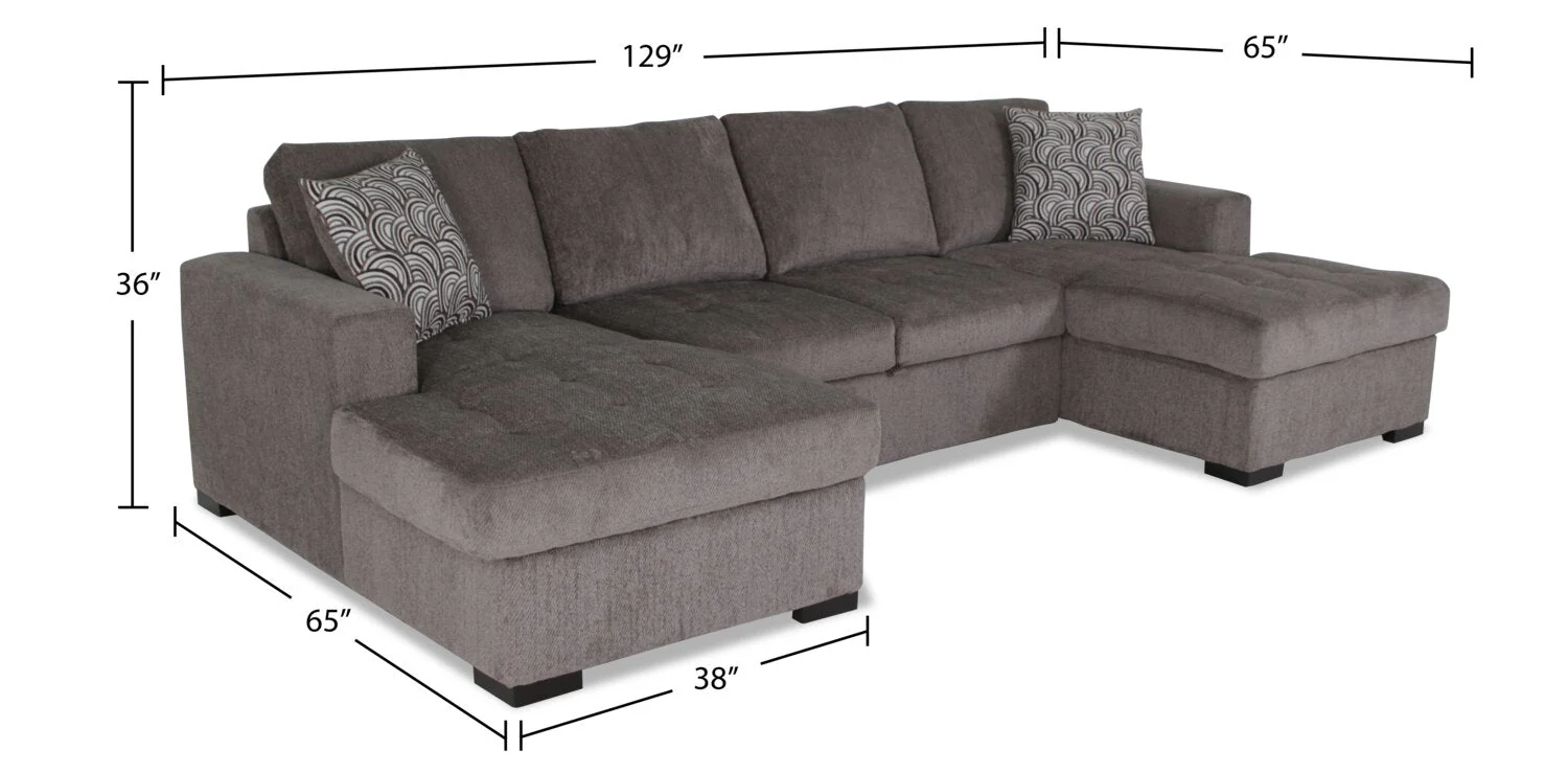 Tales 3-Piece Chenille Sleeper Sectional Sofa with Two Chaises - Pewter - Image 14