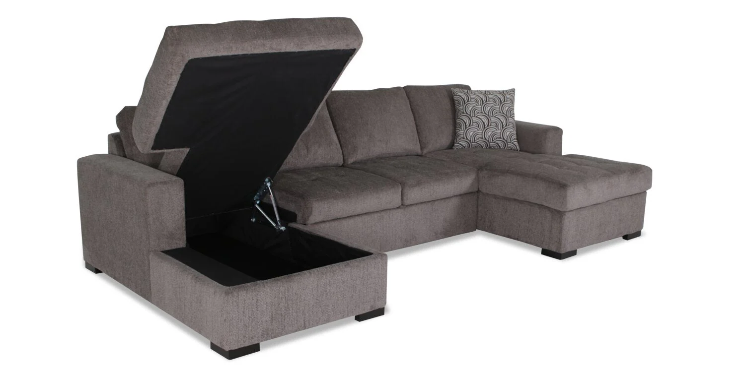 Tales 3-Piece Chenille Sleeper Sectional Sofa with Two Chaises - Pewter - Image 2