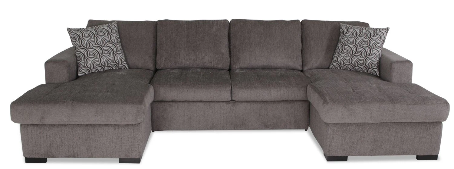 Tales 3-Piece Chenille Sleeper Sectional Sofa with Two Chaises - Pewter - Image 3