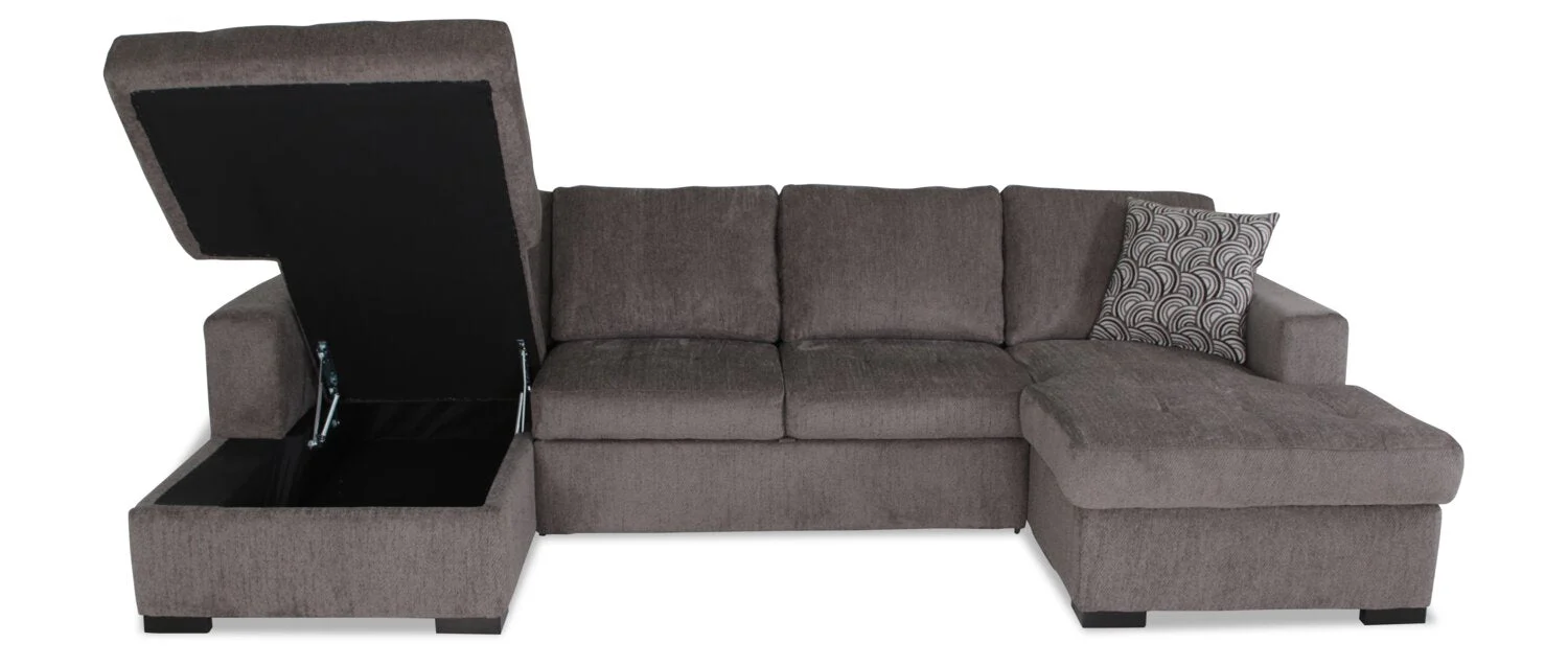 Tales 3-Piece Chenille Sleeper Sectional Sofa with Two Chaises - Pewter - Image 4