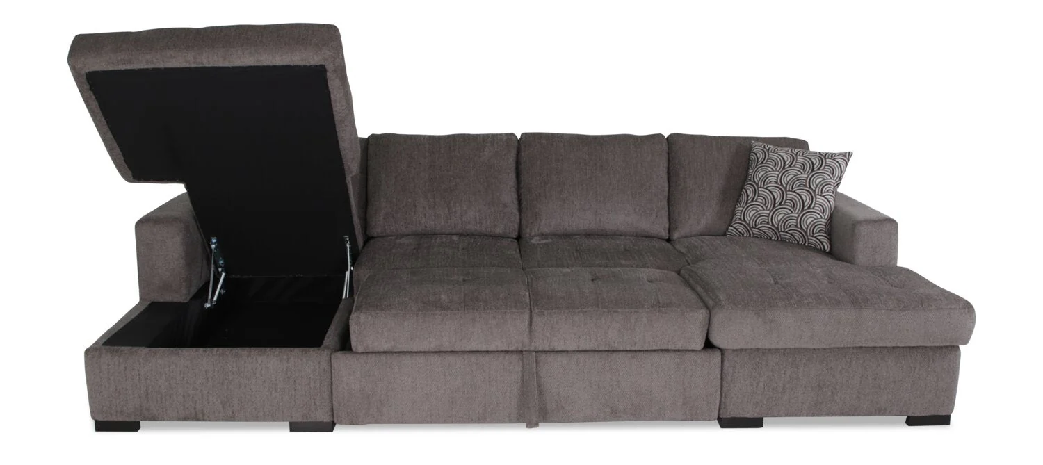 Tales 3-Piece Chenille Sleeper Sectional Sofa with Two Chaises - Pewter - Image 5