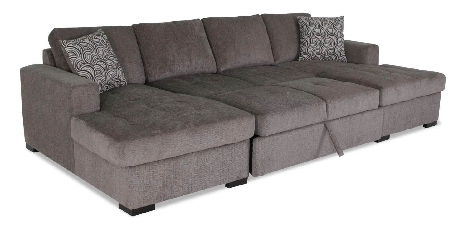 Tales 3-Piece Chenille Sleeper Sectional Sofa with Two Chaises - Pewter - Image 6
