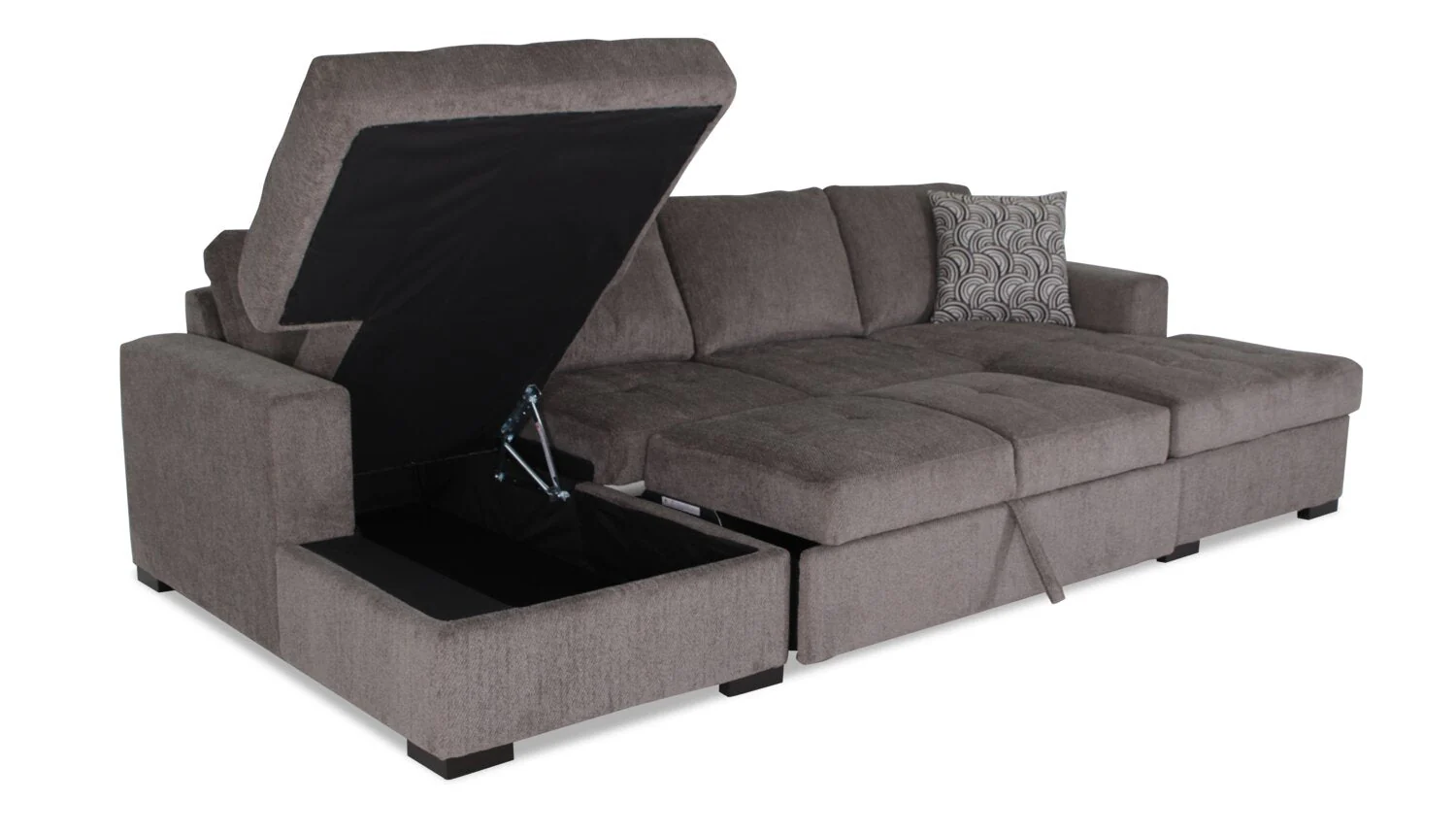 Tales 3-Piece Chenille Sleeper Sectional Sofa with Two Chaises - Pewter - Image 8