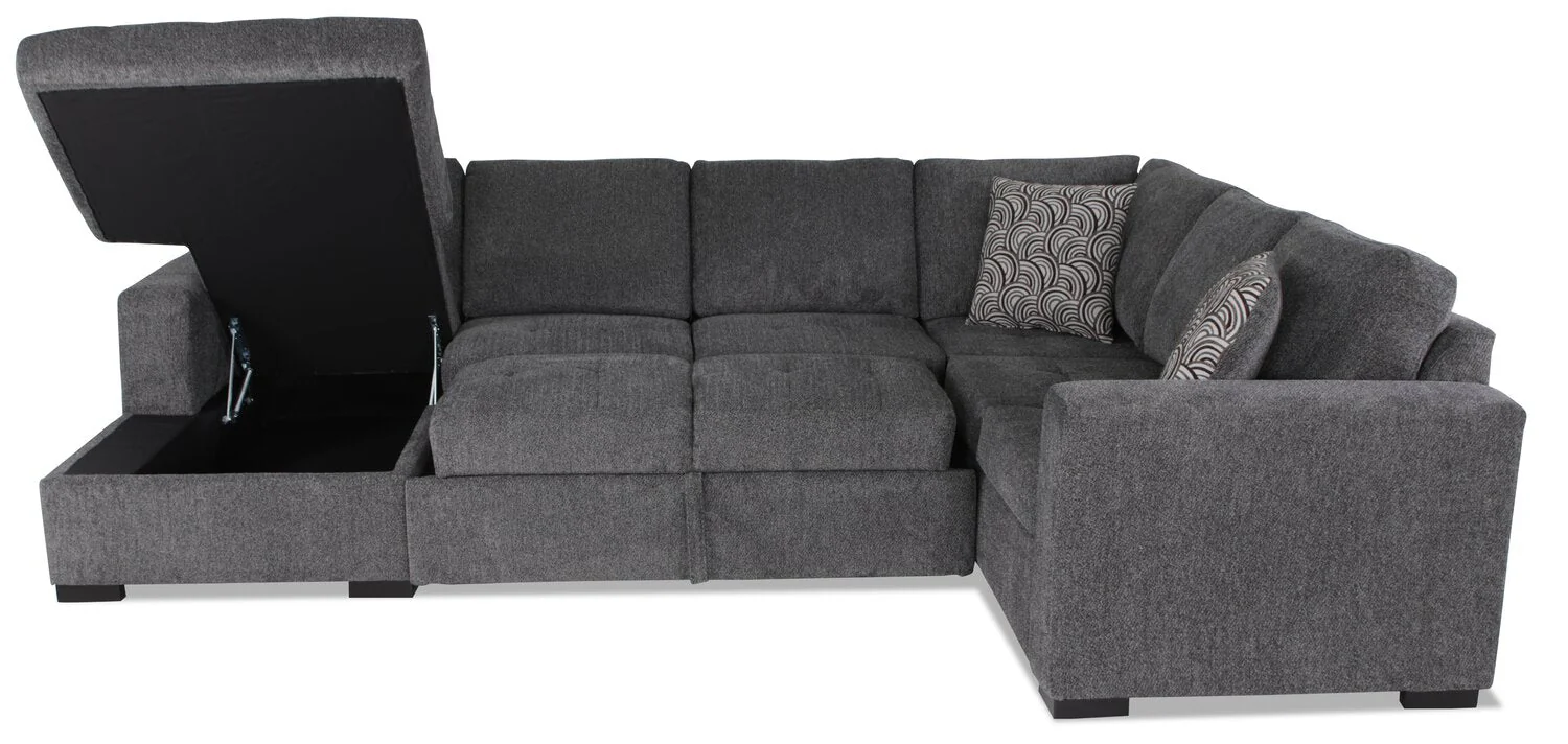 Tales 3-Piece Left-Facing Chenille Sleeper Sectional Sofa - Pepper - Image 3