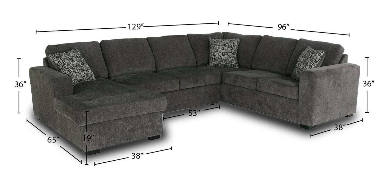 Tales 3-Piece Left-Facing Chenille Sleeper Sectional Sofa - Pepper - Image 8