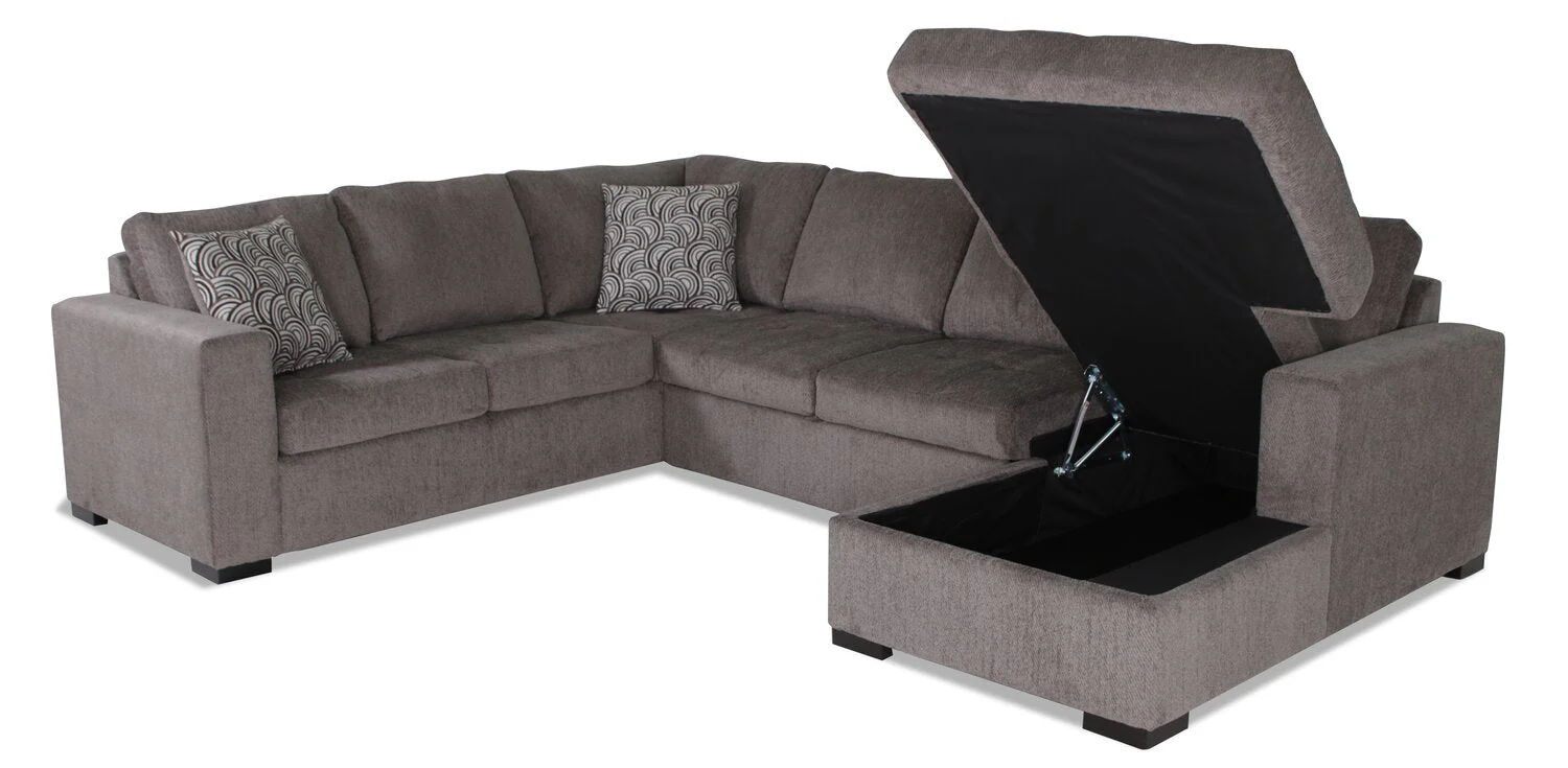 Tales 3-Piece Right-Facing Chenille Sleeper Sectional Sofa - Pewter - Image 2