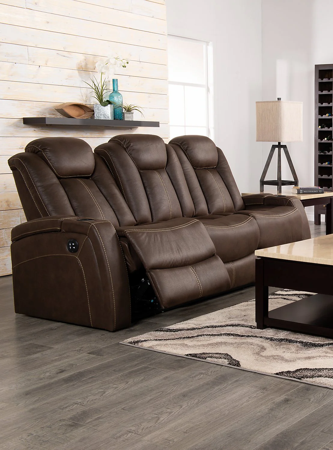 Terrell Faux Suede Power Reclining Sofa - Chocolate - Image 4