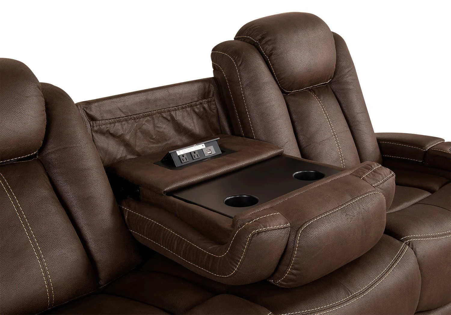 Terrell Faux Suede Power Reclining Sofa - Chocolate - Image 8