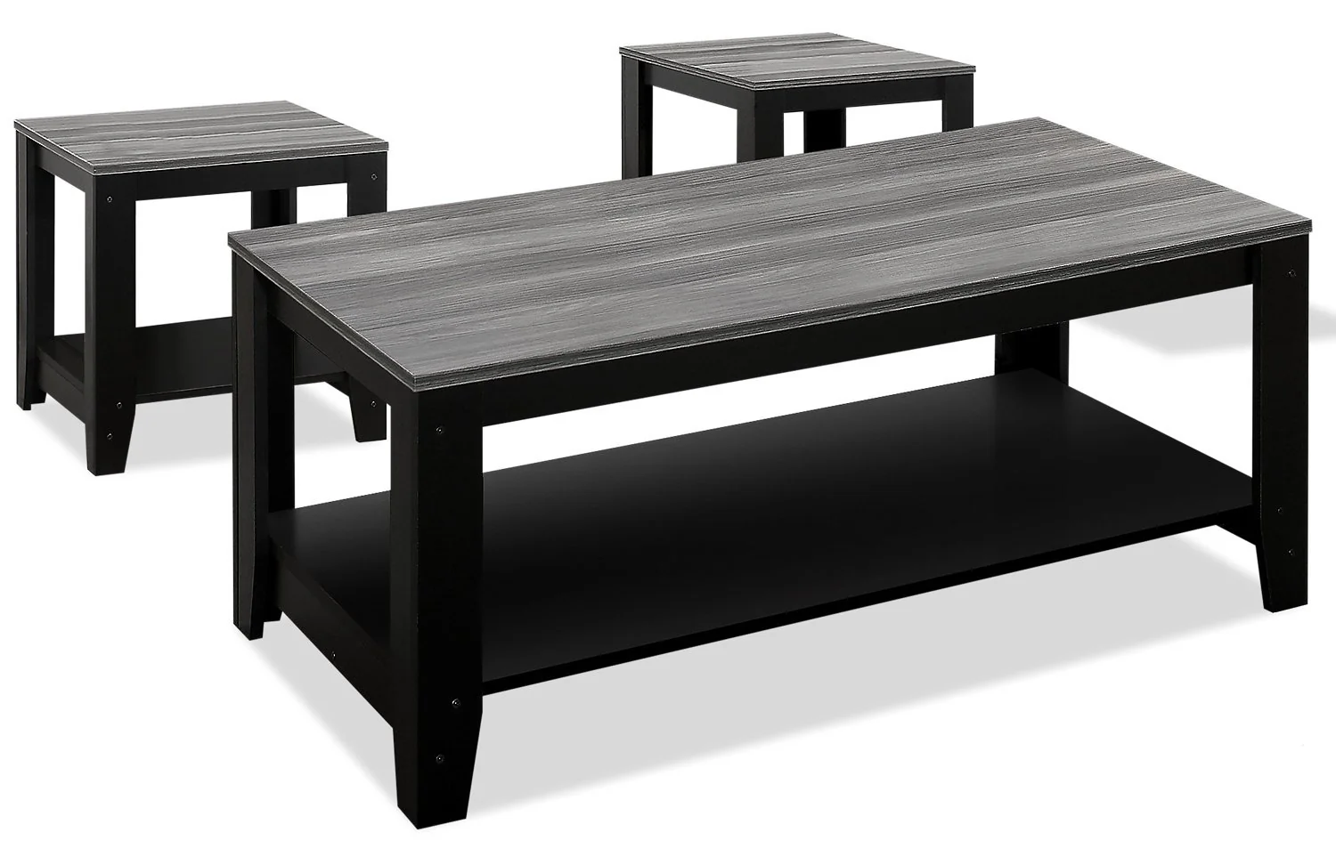 Valin 3-Piece Coffee and Two End Tables Package - Grey and Black