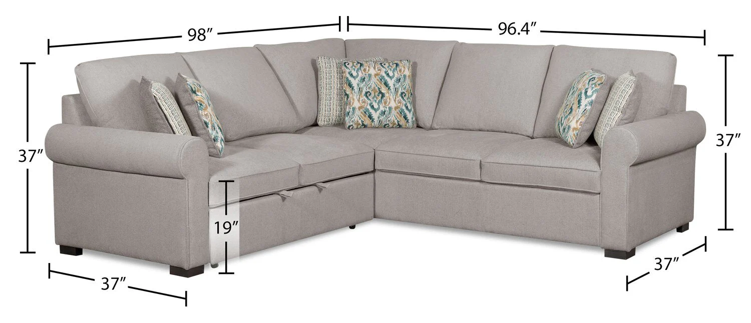 Valley 2-Piece Left-Facing Chenille Sectional with Sleeper Sofa - Grey - Image 11