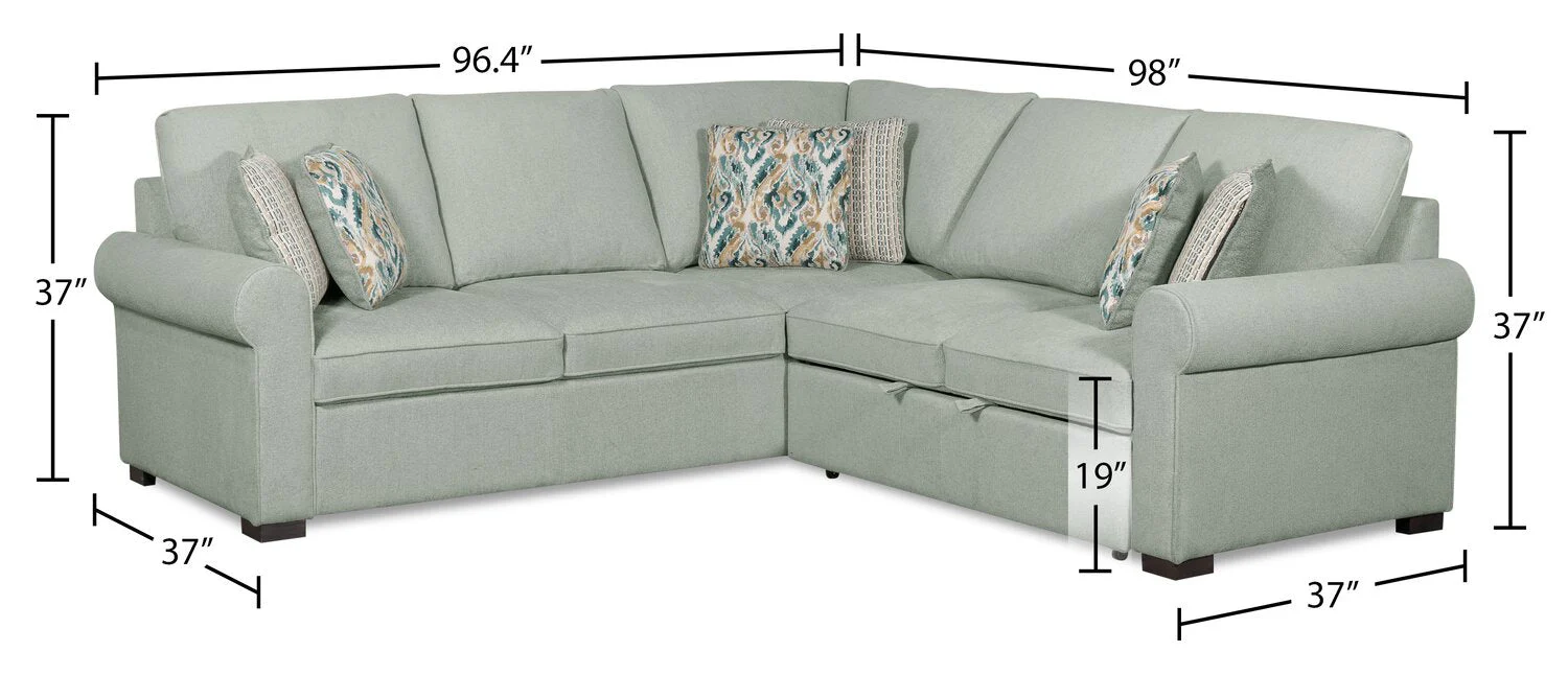 Valley 2-Piece Right-Facing Chenille Sectional with Sleeper Sofa - Seafoam - Image 11
