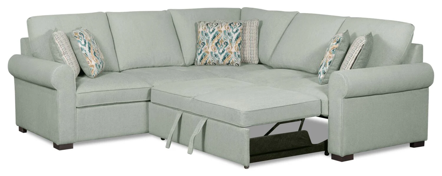 Valley 2-Piece Right-Facing Chenille Sectional with Sleeper Sofa - Seafoam - Image 2