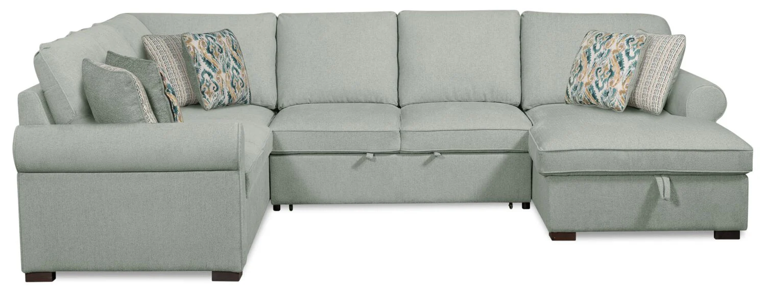 Valley 3-Piece Chenille Right-Facing Sleeper Sectional - Seafoam - Image 3