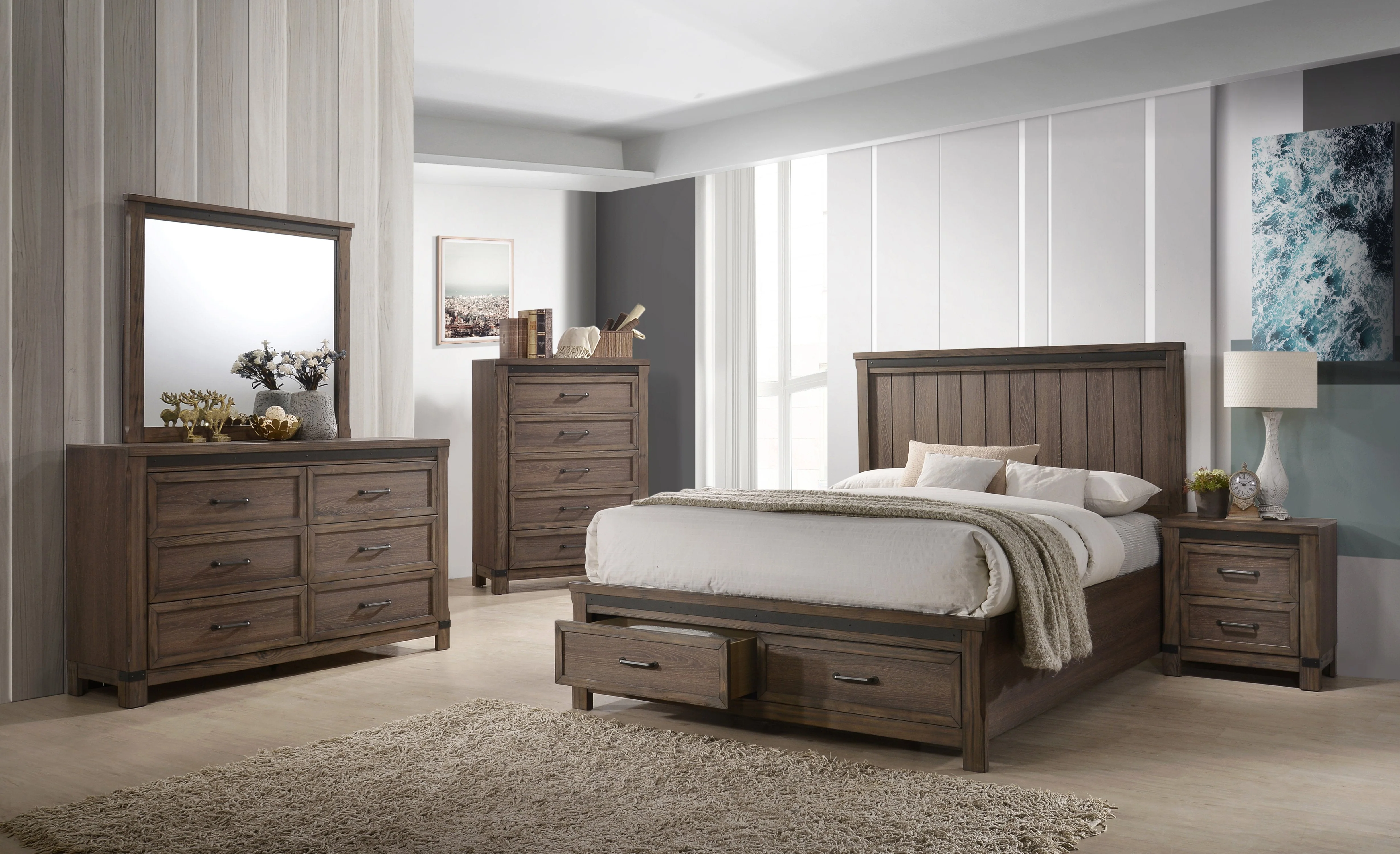 Verdandi 6-Piece King Bedroom Set - Rustic Oak - Image 2