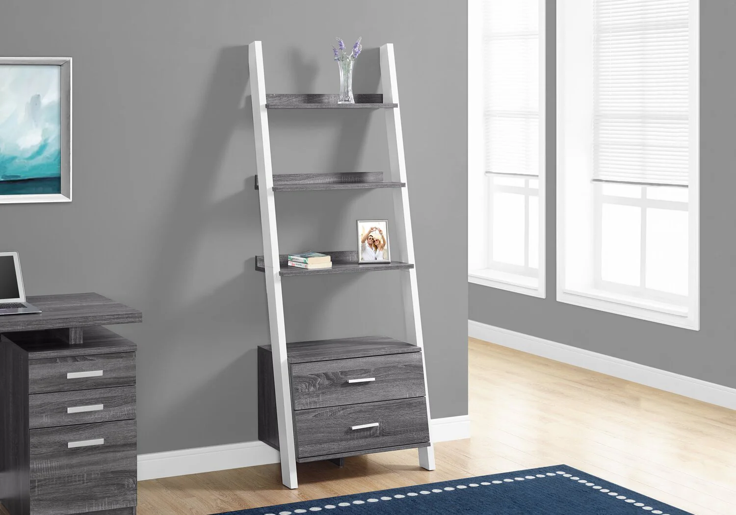 Wolverhampton Bookcase with Storage - Grey and White - Image 3